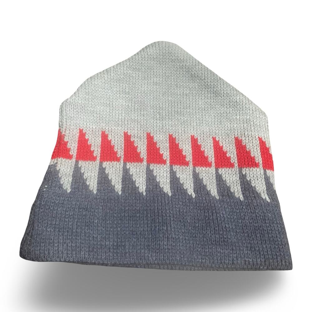 Marceau Sports Geometric Knit Beanie Hat Wool Blend Winter Cap Gray Red USA VTG